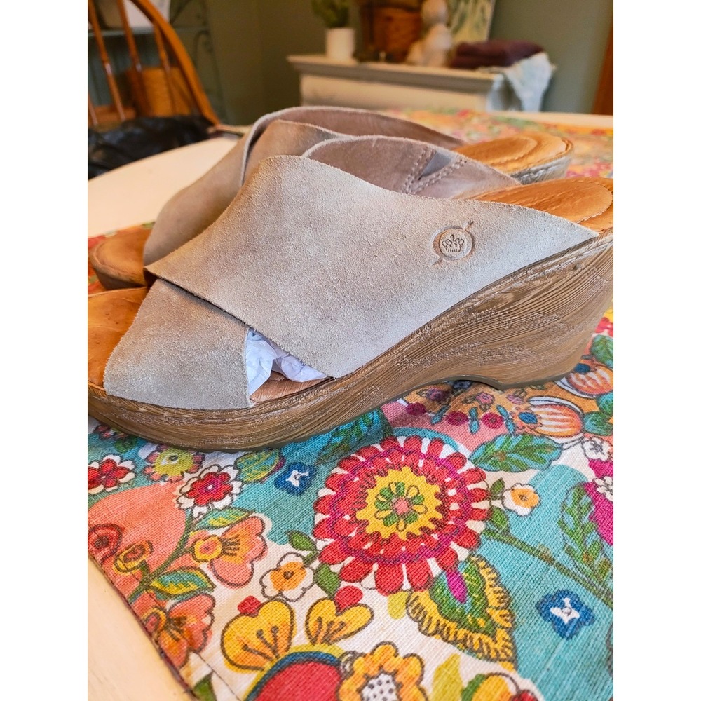 Børn Khella Leather Wedge Sandals Women's 7M Taupe Crisscross Boho